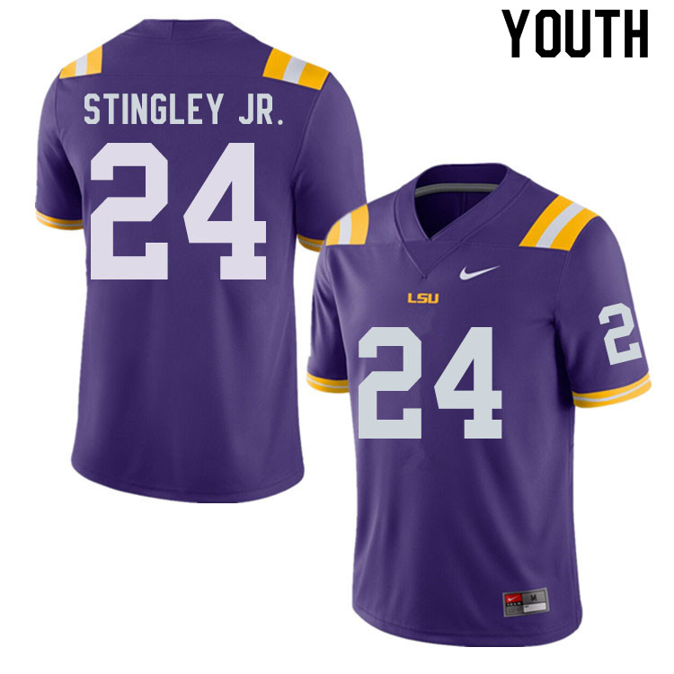 Youth #24 Derek Stingley Jr. LSU Tigers College Football Jerseys Sale-Purple